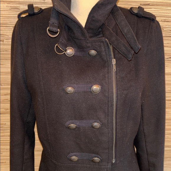 Ellen Tracy Black dark navy Trench Coat feminine military style medium EUC! - Picture 2 of 11